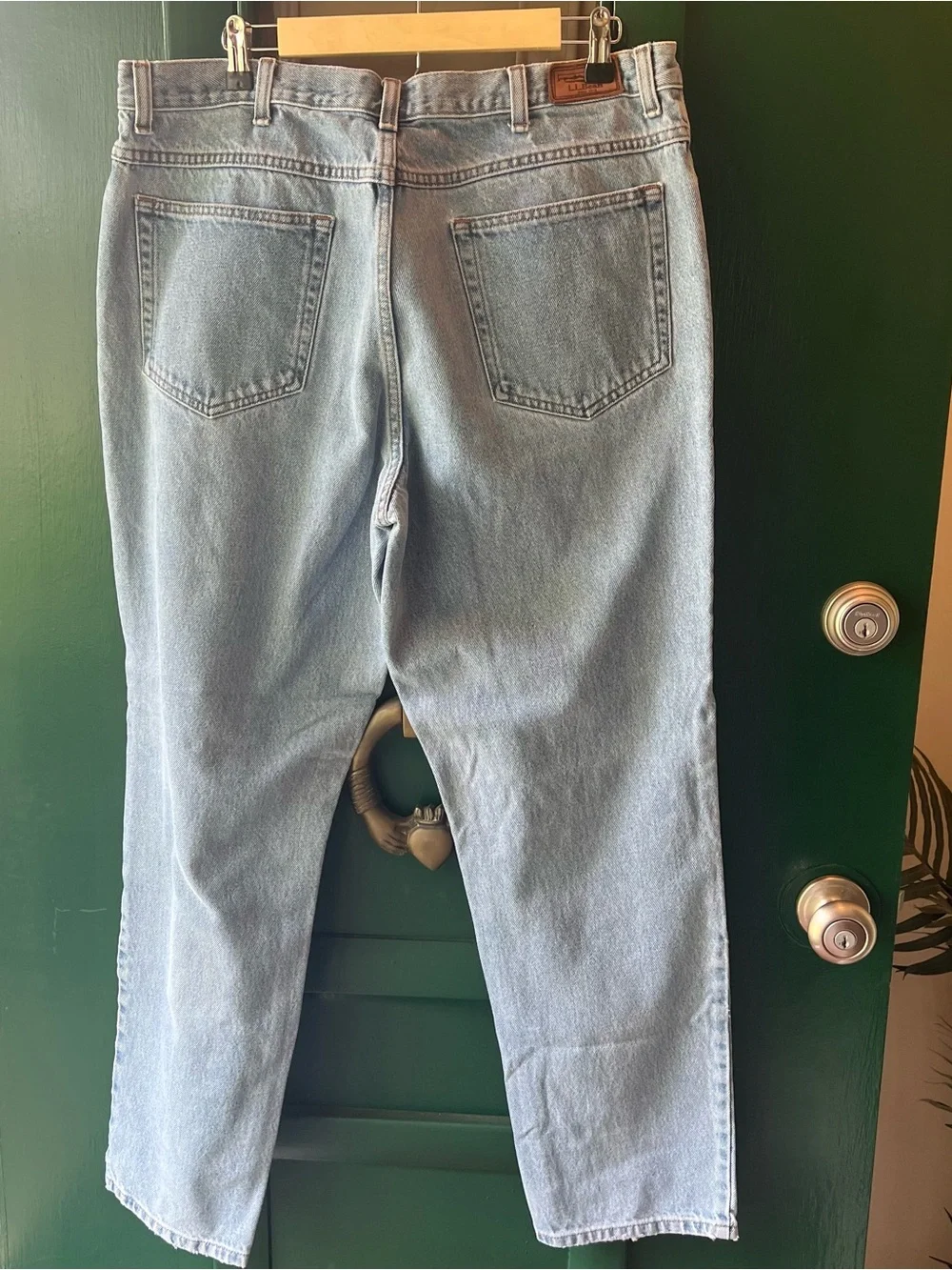 L.L. Bean Light Blue Denim Jeans with Brown Leather Patch